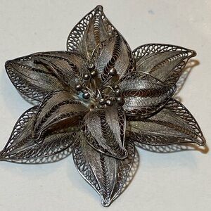 Sterling Silver 800 HS Filigree Edelweiss Flower Brooch Pin VTG